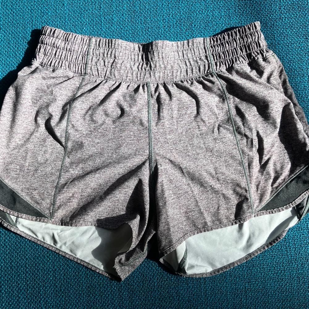 Size 10 lululemon heathered charcoal lined shorts